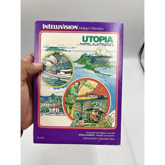 Utopia (Intellivision, 1981) Cart & Box Complete With Overlays - Picture 7 of 10